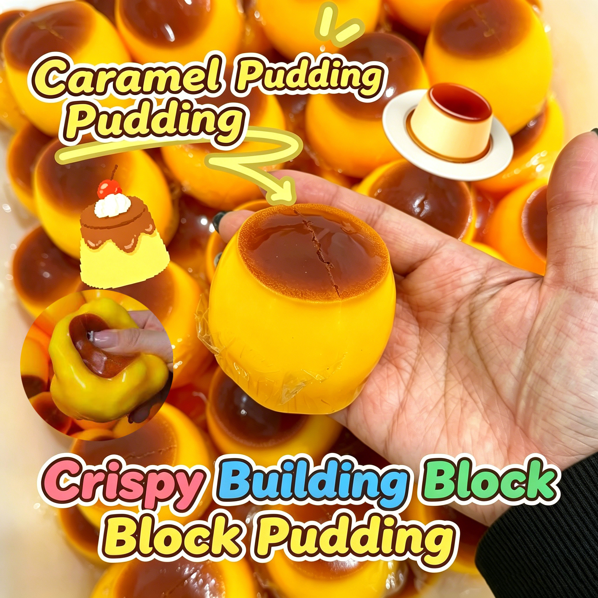 Food Or Snacks - NEW Crunchy Squishy Caramel Pudding Stress